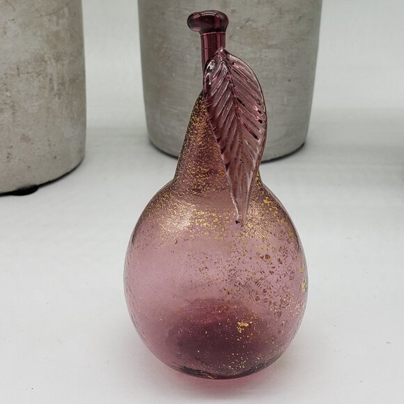 Murano Vintage Small Amethyst Gold Aventurine Hand Blown Art Glass Pear - Picture 4 of 9
